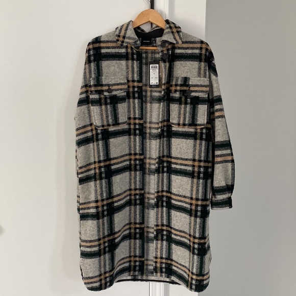 -Vero Moda Chrissie Gray Plaid Shacket XS Nordstrom NWT - Picture 5 of 12